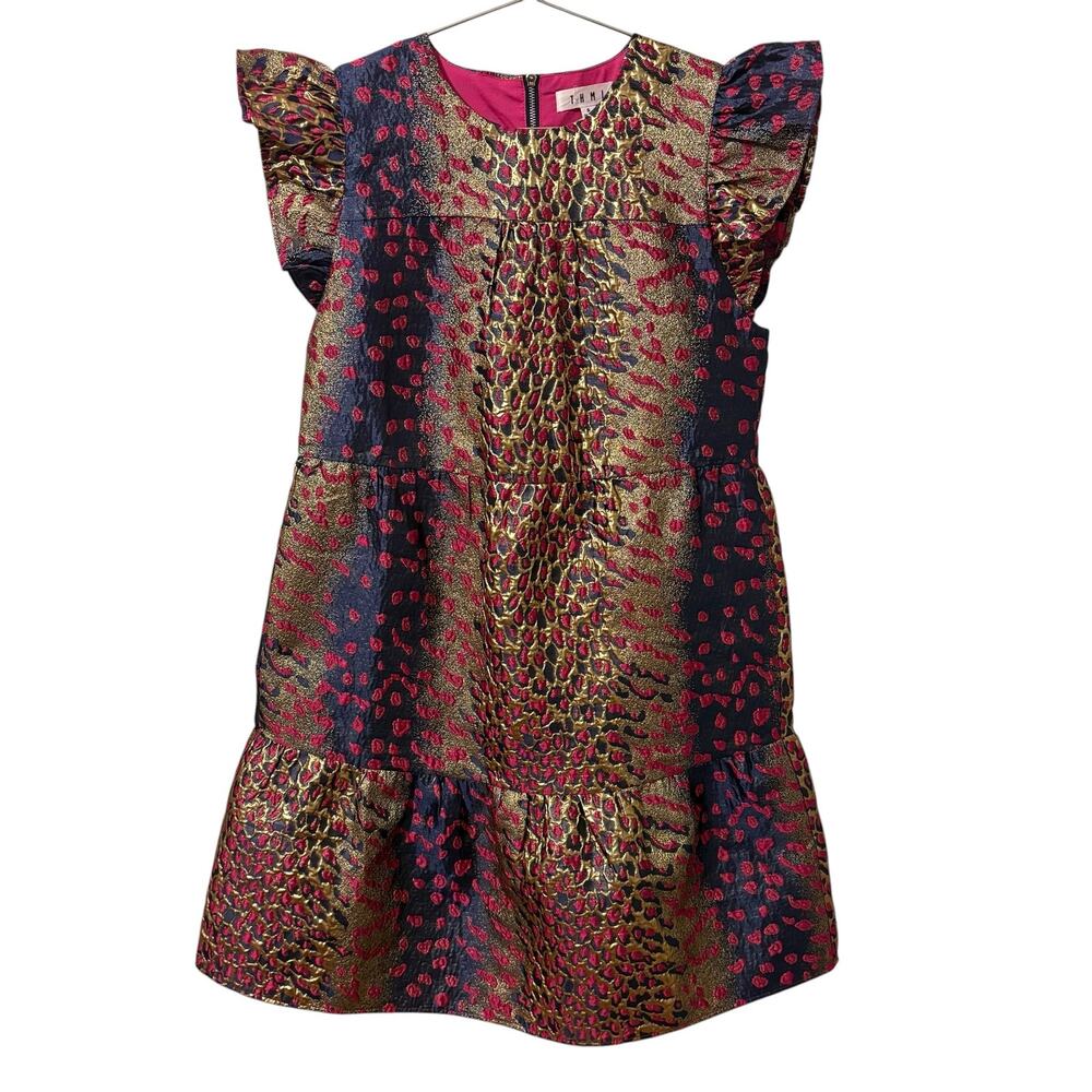 THML Gold Pink Purple Metallic Animal Print Flutter Sleeve Mini Dress Size S